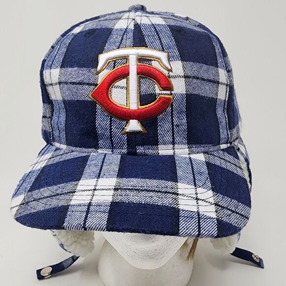 Minnesota Twins Cap Sherpa Earflap Blue Flannel Plaid Snapback Baseball One Size - Picture 3 of 11